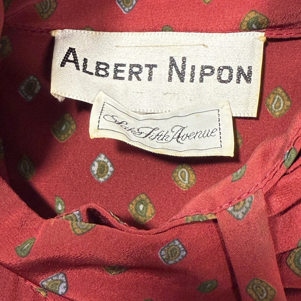 VTG Albert Nipon Red Midi Dress Sz 4 Saks Fifth Avenue Long Sleeve Pleated ILGWU - Picture 6 of 11